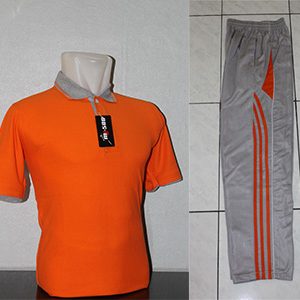 Setelan Baju Training Olahraga Warna Orange Abu