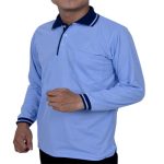 Kaos Polo Biru Muda Lengan Panjang