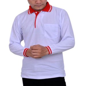 Kaos Polo Putih Merah Lengan Panjang