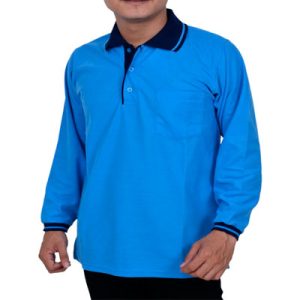 Kaos Polo Biru Turkis Lengan Panjang