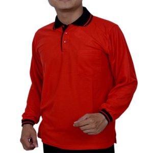 Kaos Polo Warna Merah Lengan Panjang