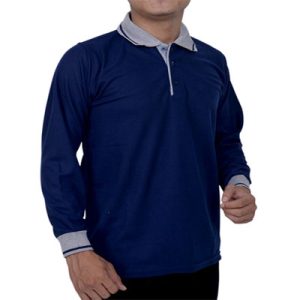 Kaos Polo Biru Dongker Lengan Panjang