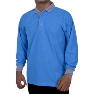 Kaos Polo Lengan Panjang Biru Turkis