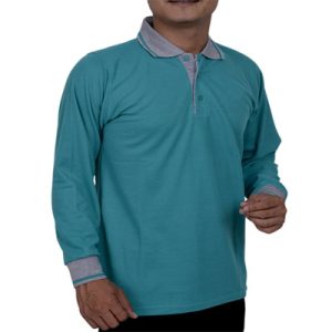 Kaos Polo Hijau Toska Lengan Panjang