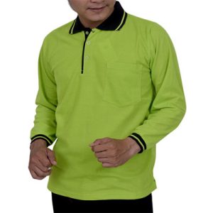 Kaos Polo Hijau Stabilo Lengan Panjang