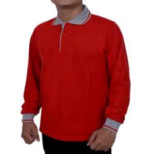 Kaos Polo Lengan Panjang Warna Merah