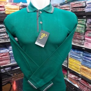 Polo Shirt Lengan Panjang Warna Hijau Toska Tua